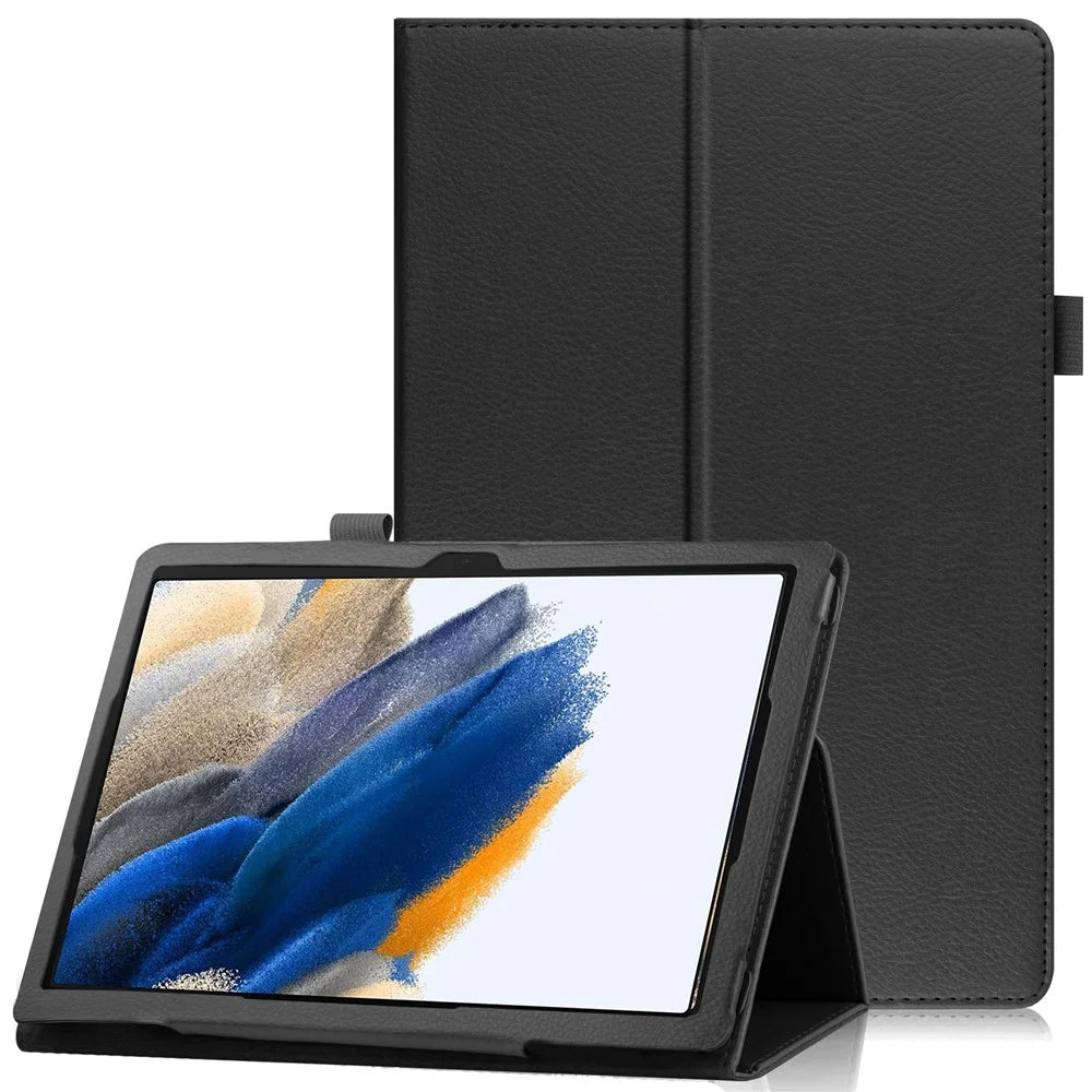 For Samsung Galaxy Tab A8 10.5 (2021) / (2022) Litchi Texture Tablet Case PU Leather Protective Cover with Auto Wake / Sleep - Black - 1
