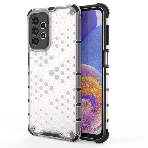 For Samsung Galaxy A23 5G (Global Version) / 4G Honeycomb Textured Soft TPU + Hard PC Phone Case Hybrid Protective Cover - Grey - 1