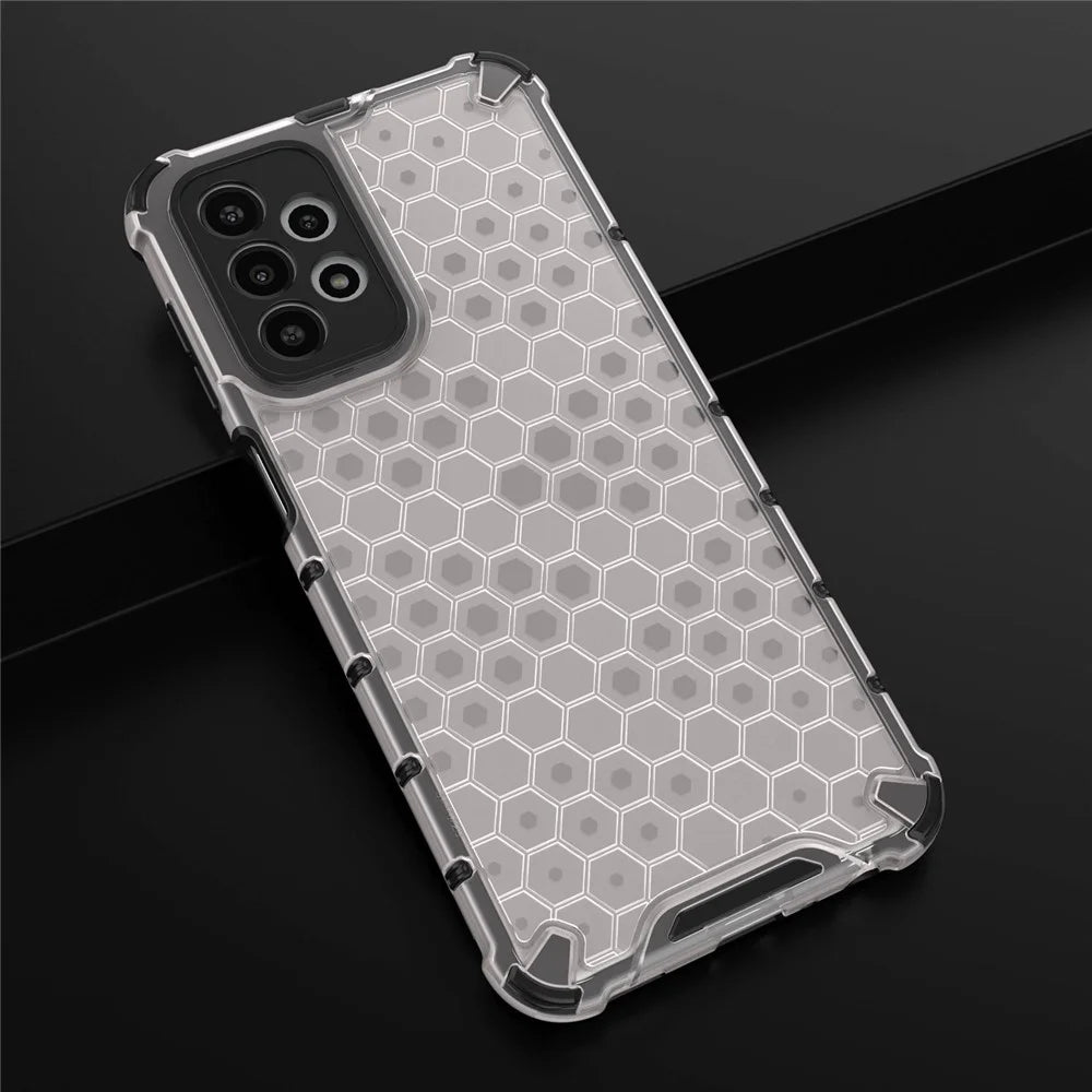For Samsung Galaxy A23 5G (Global Version) / 4G Honeycomb Textured Soft TPU + Hard PC Phone Case Hybrid Protective Cover - Grey - 3