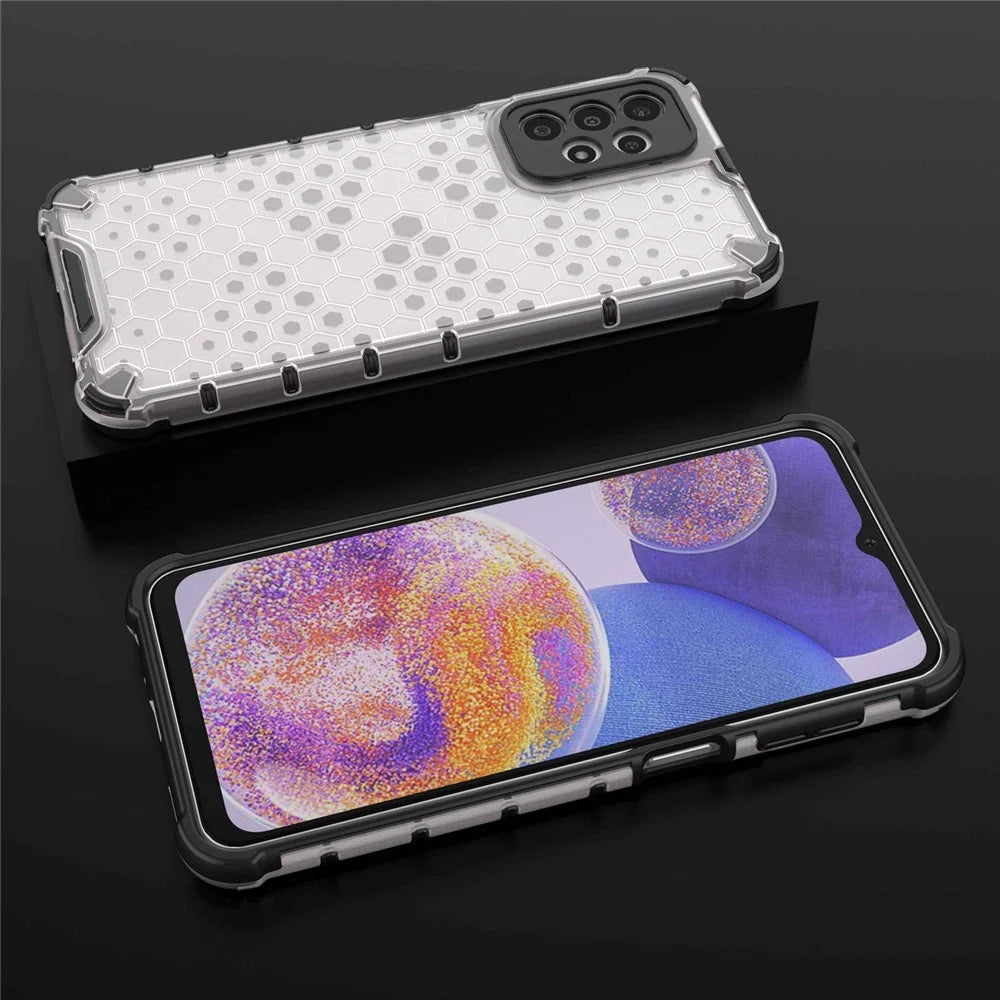 For Samsung Galaxy A23 5G (Global Version) / 4G Honeycomb Textured Soft TPU + Hard PC Phone Case Hybrid Protective Cover - Grey - 4