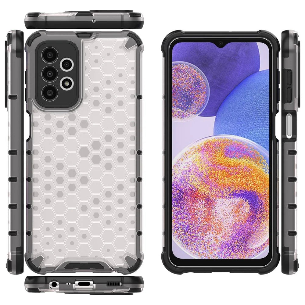 For Samsung Galaxy A23 5G (Global Version) / 4G Honeycomb Textured Soft TPU + Hard PC Phone Case Hybrid Protective Cover - Grey - 5