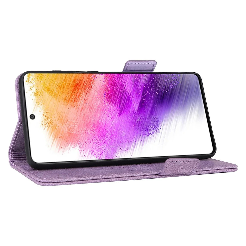 PU Leather Phone Case for Samsung Galaxy A73 5G, Wallet Flip Stand Shockproof TPU Interior Shell Anti-dust Cover - Purple - 2