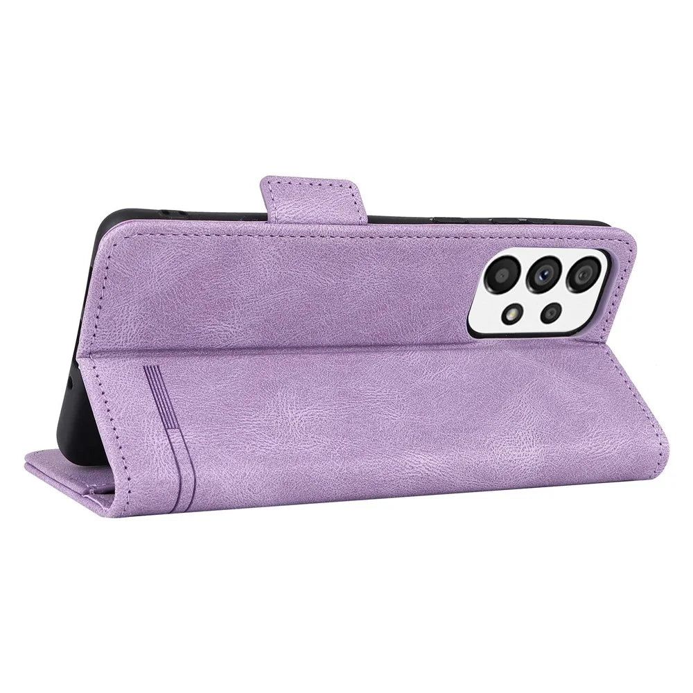 PU Leather Phone Case for Samsung Galaxy A73 5G, Wallet Flip Stand Shockproof TPU Interior Shell Anti-dust Cover - Purple - 4