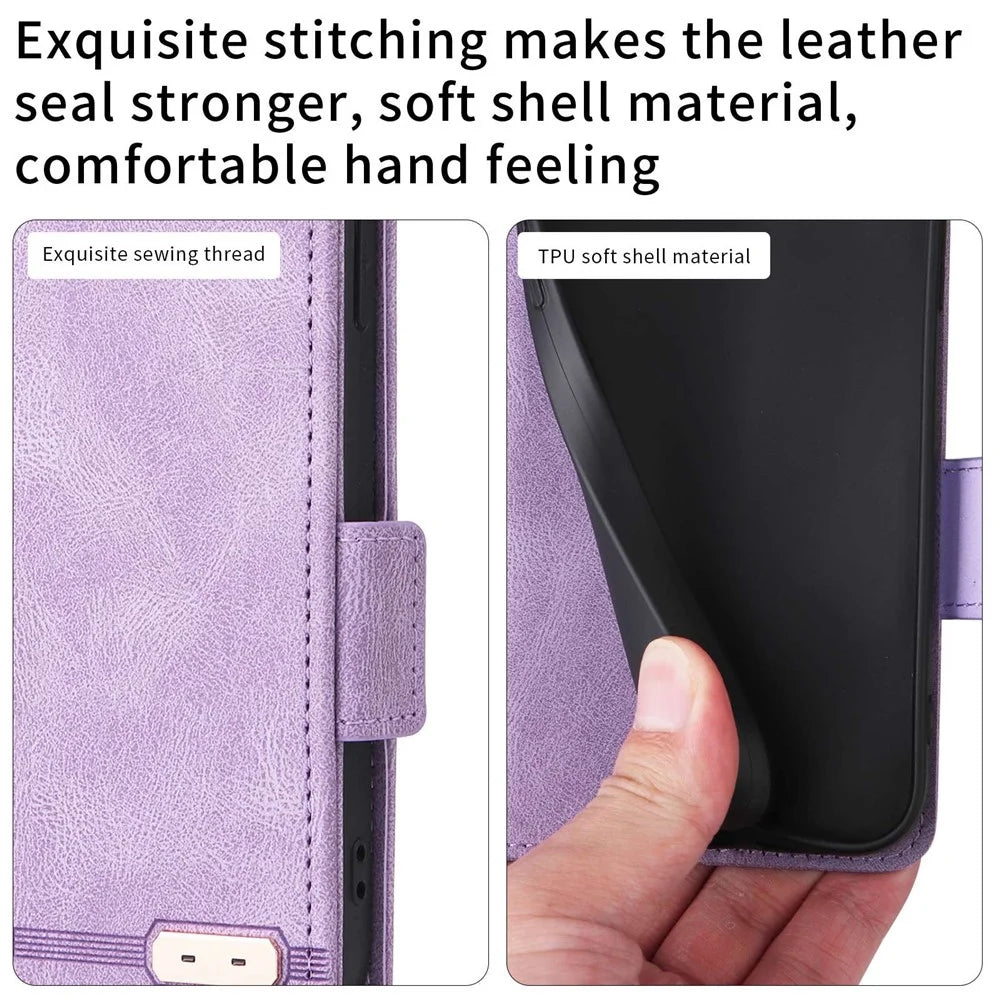 PU Leather Phone Case for Samsung Galaxy A73 5G, Wallet Flip Stand Shockproof TPU Interior Shell Anti-dust Cover - Purple - 6