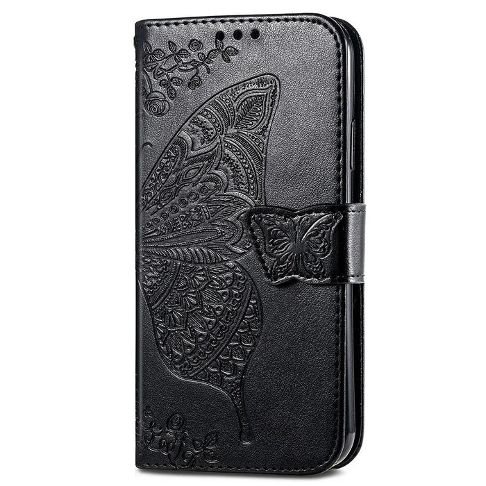 Big Butterfly Imprinting Leather Phone Shell for Samsung Galaxy A23 5G (Global Version), Drop-Prevention PU Leather Stand Wallet Case with Handy Strap - Black - 7