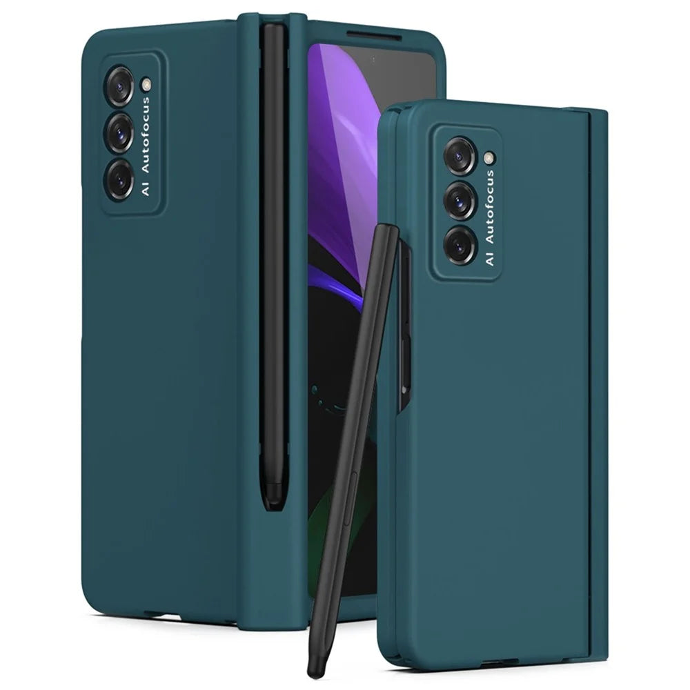 Hard PC Phone Flip Case for Samsung Galaxy Z Fold2 5G Shockproof Cover with Screen Protector - Green - 1