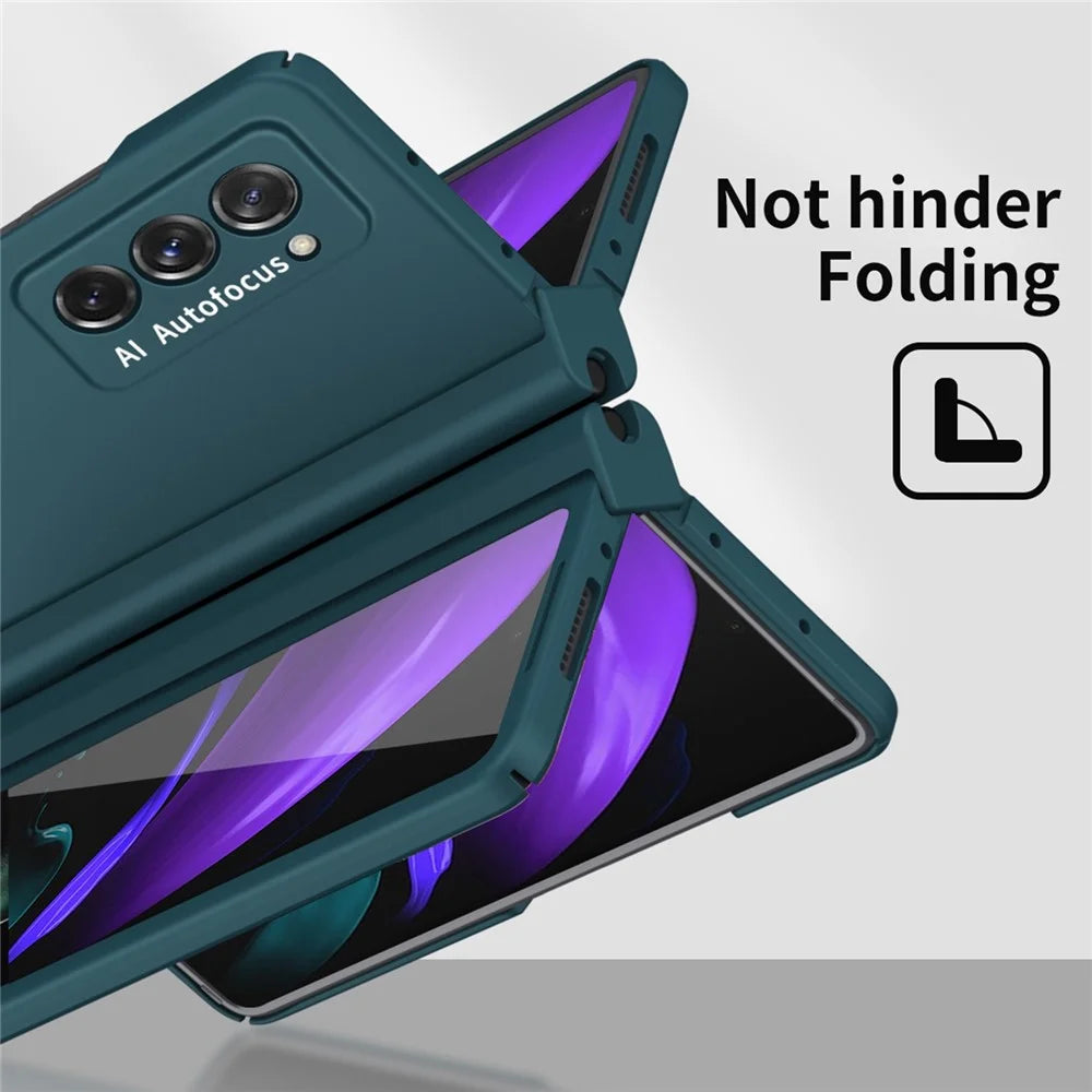 Hard PC Phone Flip Case for Samsung Galaxy Z Fold2 5G Shockproof Cover with Screen Protector - Green - 2