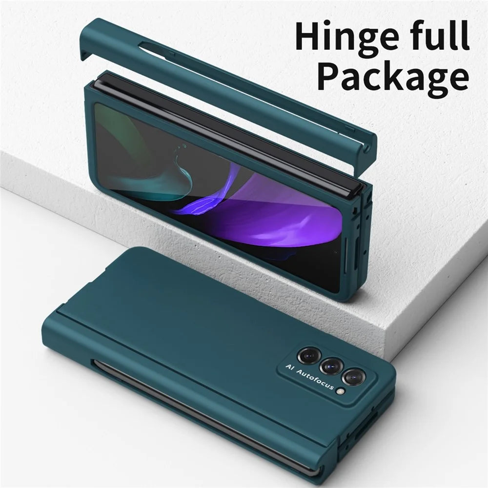 Hard PC Phone Flip Case for Samsung Galaxy Z Fold2 5G Shockproof Cover with Screen Protector - Green - 5