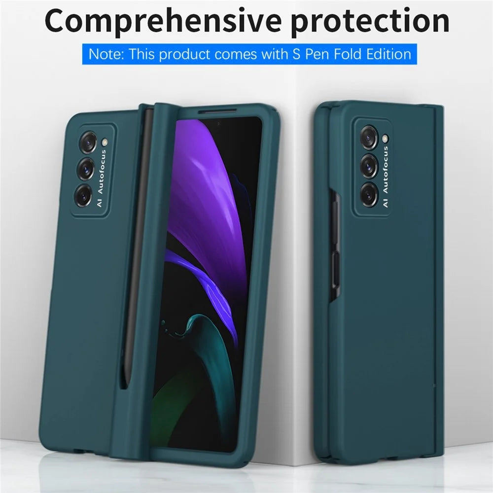 Hard PC Phone Flip Case for Samsung Galaxy Z Fold2 5G Shockproof Cover with Screen Protector - Green - 6