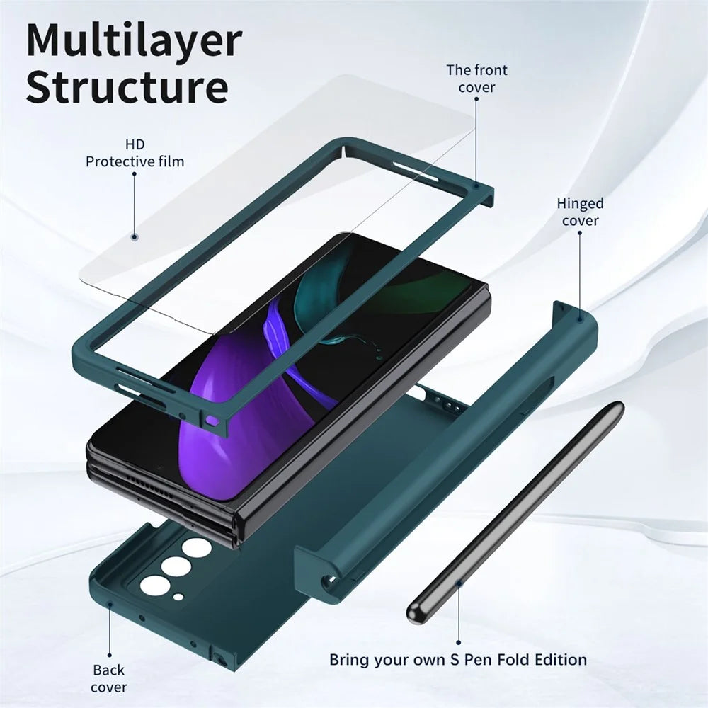 Hard PC Phone Flip Case for Samsung Galaxy Z Fold2 5G Shockproof Cover with Screen Protector - Green - 7