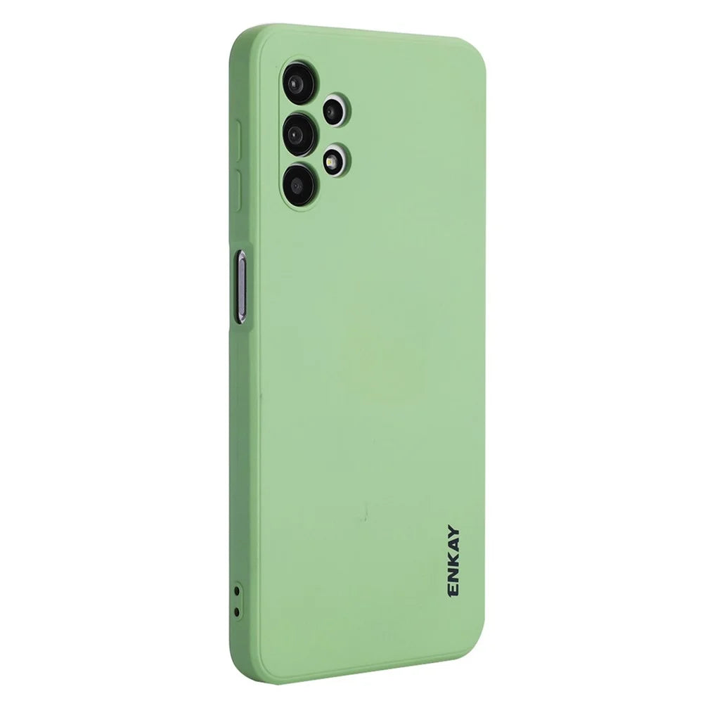 ENKAY HAT PRINCE Liquid Silicone Case for Samsung Galaxy A32 5G/M32 5G, Fingerprint-free Straight Edge Design Camera Protection Lens Protector Cover - Light Green - 1