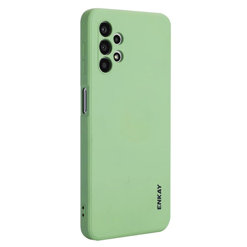 ENKAY HAT PRINCE Liquid Silicone Case for Samsung Galaxy A32 5G/M32 5G, Fingerprint-free Straight Edge Design Camera Protection Lens Protector Cover - Light Green - 1