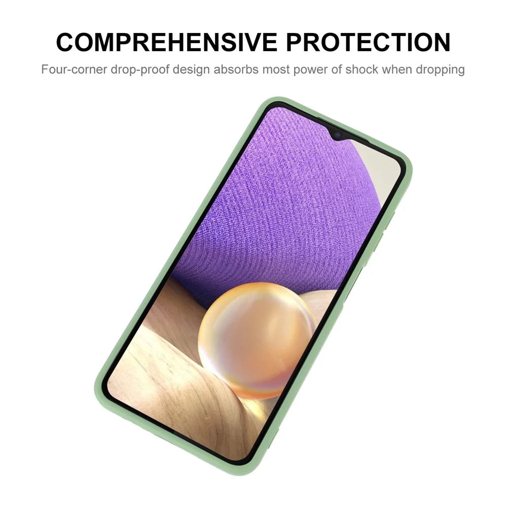 ENKAY HAT PRINCE Liquid Silicone Case for Samsung Galaxy A32 5G/M32 5G, Fingerprint-free Straight Edge Design Camera Protection Lens Protector Cover - Light Green - 2