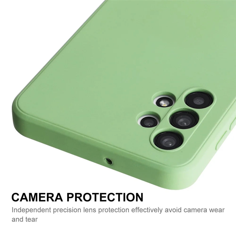ENKAY HAT PRINCE Liquid Silicone Case for Samsung Galaxy A32 5G/M32 5G, Fingerprint-free Straight Edge Design Camera Protection Lens Protector Cover - Light Green - 4