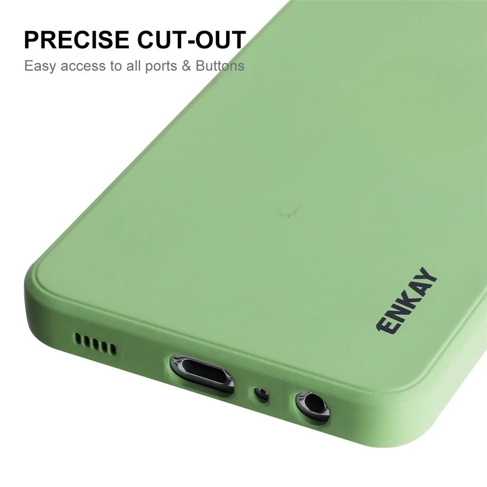 ENKAY HAT PRINCE Liquid Silicone Case for Samsung Galaxy A32 5G/M32 5G, Fingerprint-free Straight Edge Design Camera Protection Lens Protector Cover - Light Green - 5