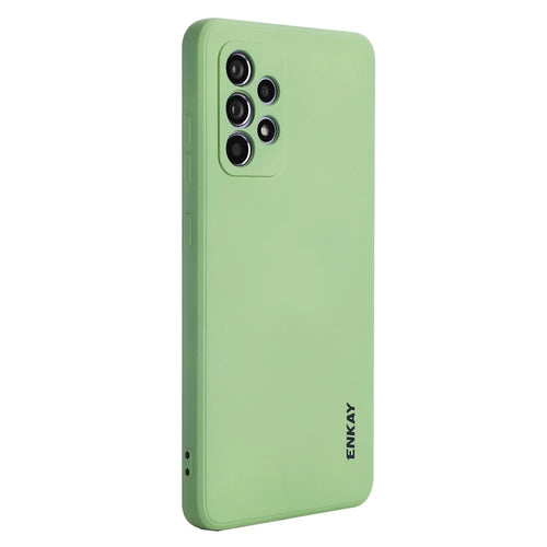 ENKAY HAT PRINCE Liquid Silicone Case for Samsung Galaxy A52 4G/5G/A52s 5G, Shockproof Straight Edge Design Camera Protection Lens Protector Cover - Light Green - 1