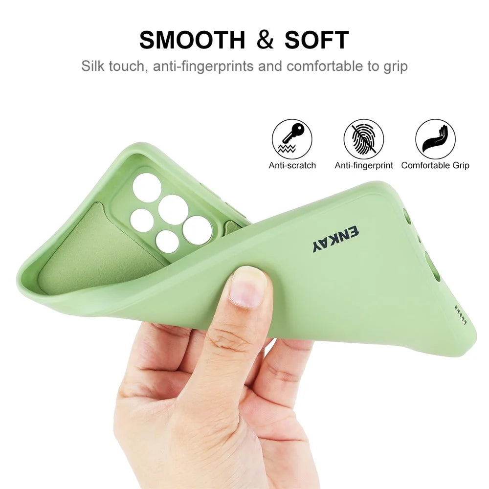 ENKAY HAT PRINCE Liquid Silicone Case for Samsung Galaxy A52 4G/5G/A52s 5G, Shockproof Straight Edge Design Camera Protection Lens Protector Cover - Light Green - 3