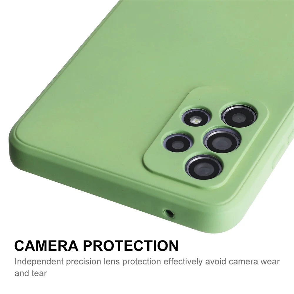 ENKAY HAT PRINCE Liquid Silicone Case for Samsung Galaxy A52 4G/5G/A52s 5G, Shockproof Straight Edge Design Camera Protection Lens Protector Cover - Light Green - 4