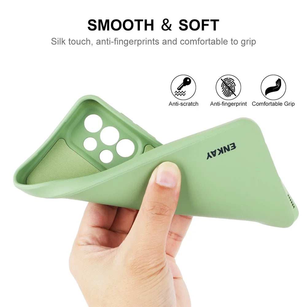 ENKAY HAT PRINCE Liquid Silicone Case for Samsung Galaxy A23 4G / 5G (Global Version), Anti-collision Straight Edge Design Camera Protection Lens Protector Cover - Light Green - 3