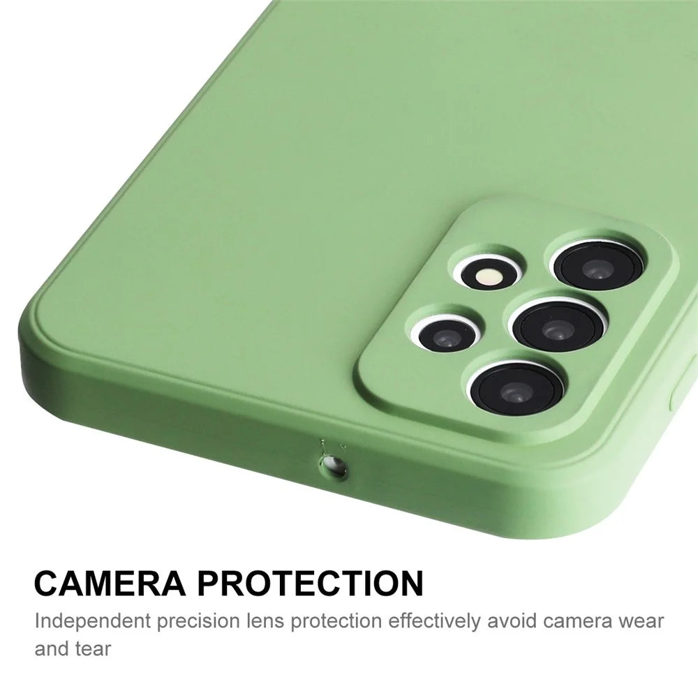 ENKAY HAT PRINCE Liquid Silicone Case for Samsung Galaxy A23 4G / 5G (Global Version), Anti-collision Straight Edge Design Camera Protection Lens Protector Cover - Light Green - 4