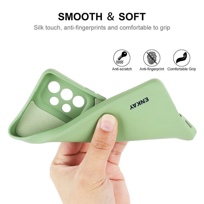 ENKAY HAT PRINCE Liquid Silicone Case for Samsung Galaxy A53 5G, Drop Resistant Straight Edge Design Camera Protection Lens Protector Cover - Light Green - 3