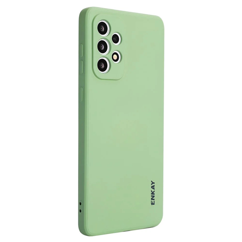 ENKAY HAT PRINCE Liquid Silicone Case for Samsung Galaxy A73 5G, Anti-fall Straight Edge Design Camera Protection Lens Protector Cover - Light Green - 1