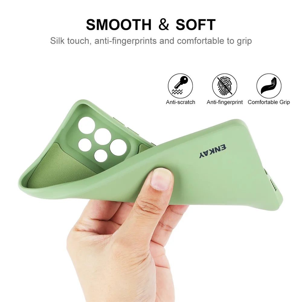 ENKAY HAT PRINCE Liquid Silicone Case for Samsung Galaxy A73 5G, Anti-fall Straight Edge Design Camera Protection Lens Protector Cover - Light Green - 3