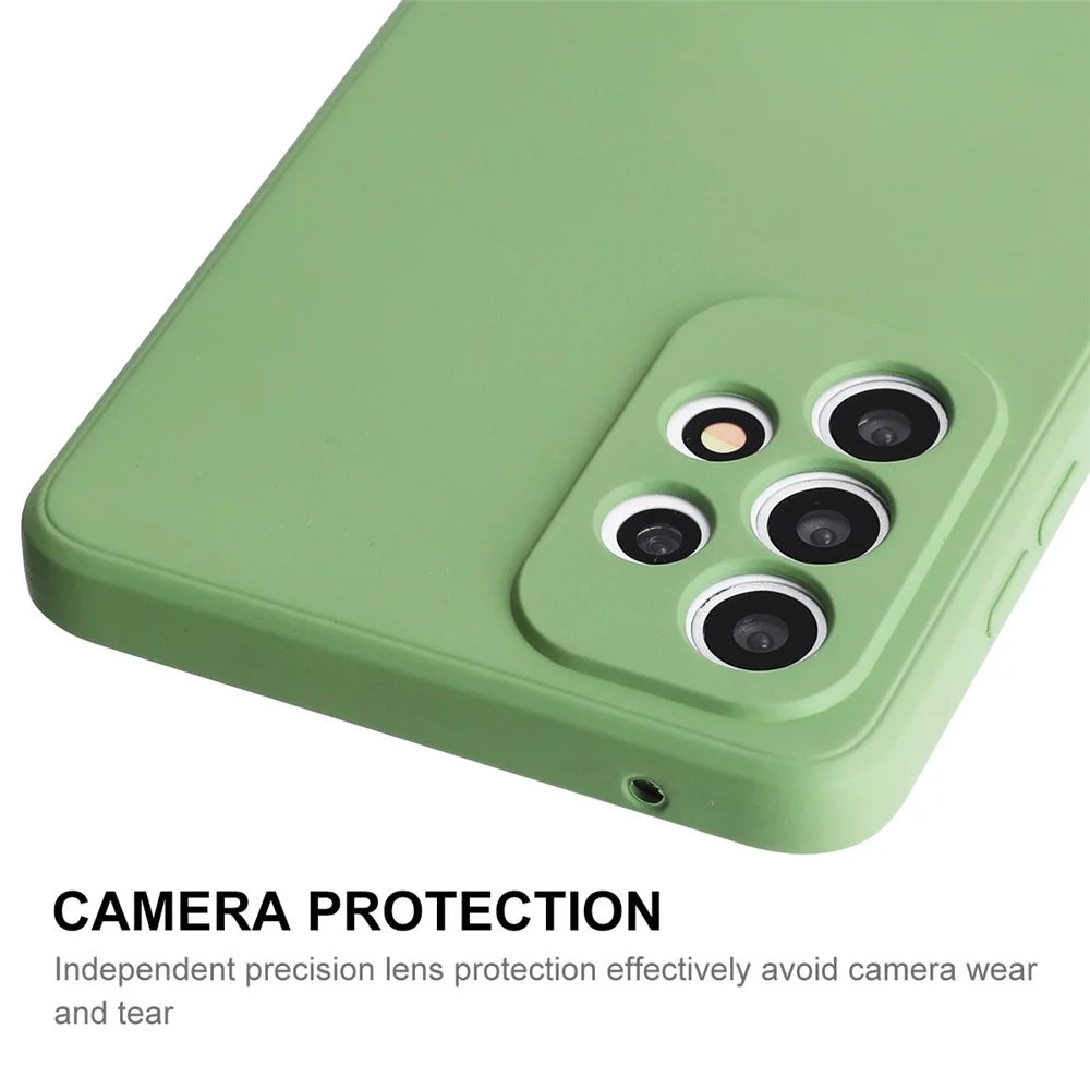 ENKAY HAT PRINCE Liquid Silicone Case for Samsung Galaxy A73 5G, Anti-fall Straight Edge Design Camera Protection Lens Protector Cover - Light Green - 4