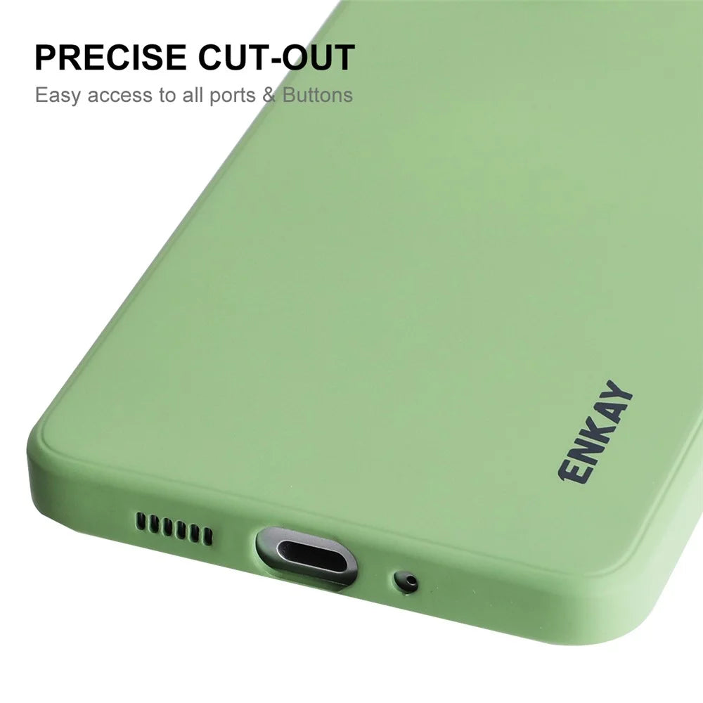 ENKAY HAT PRINCE Liquid Silicone Case for Samsung Galaxy A73 5G, Anti-fall Straight Edge Design Camera Protection Lens Protector Cover - Light Green - 5