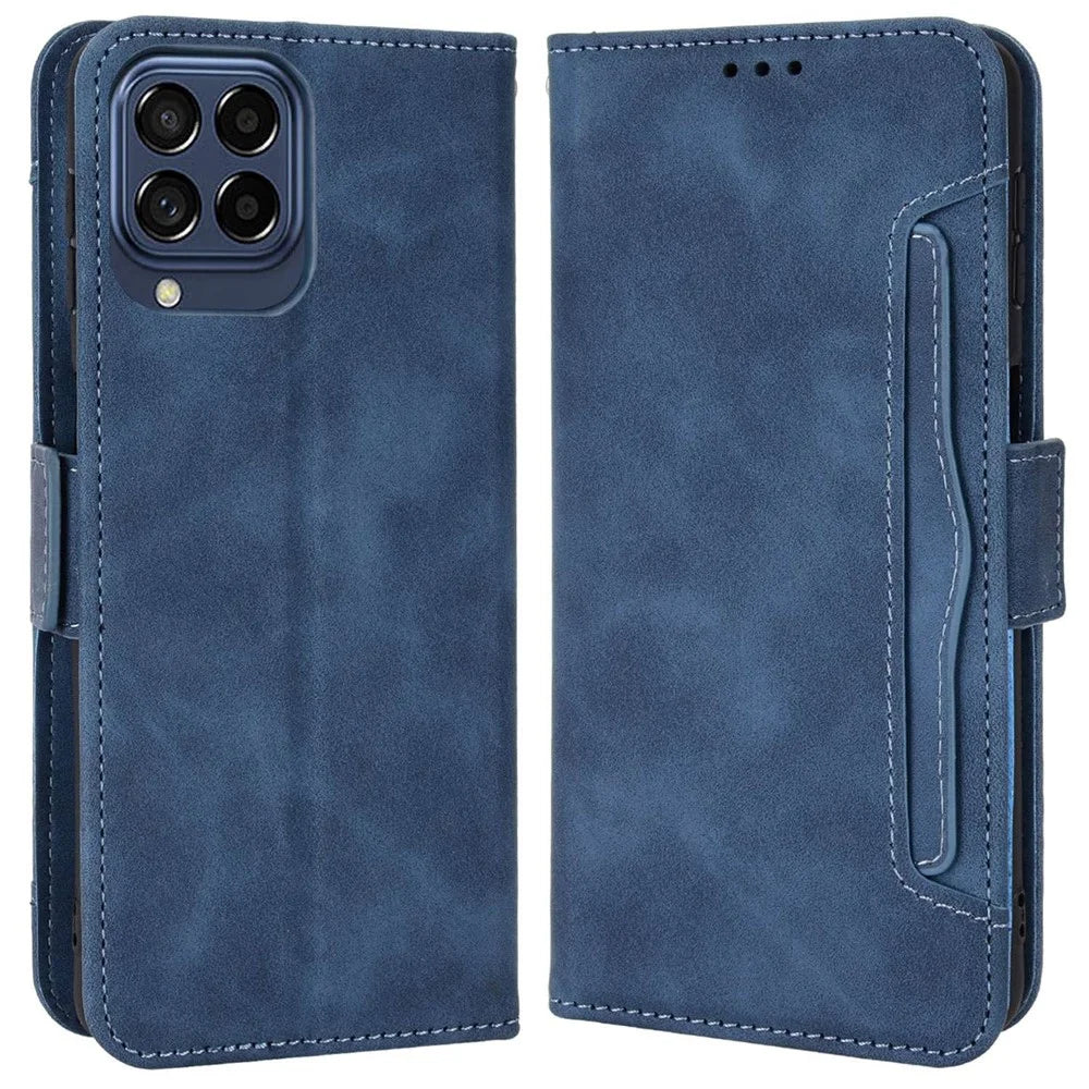 Anti-dust Smartphone Bag Case for Samsung Galaxy M53 5G, Magnetic Flip Wallet Style Stand Shockproof PU Leather Phone Cover - Blue - 1