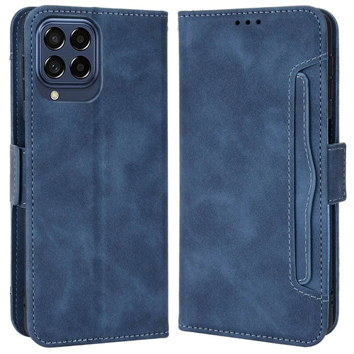 Anti-dust Smartphone Bag Case for Samsung Galaxy M53 5G, Magnetic Flip Wallet Style Stand Shockproof PU Leather Phone Cover - Blue - 1