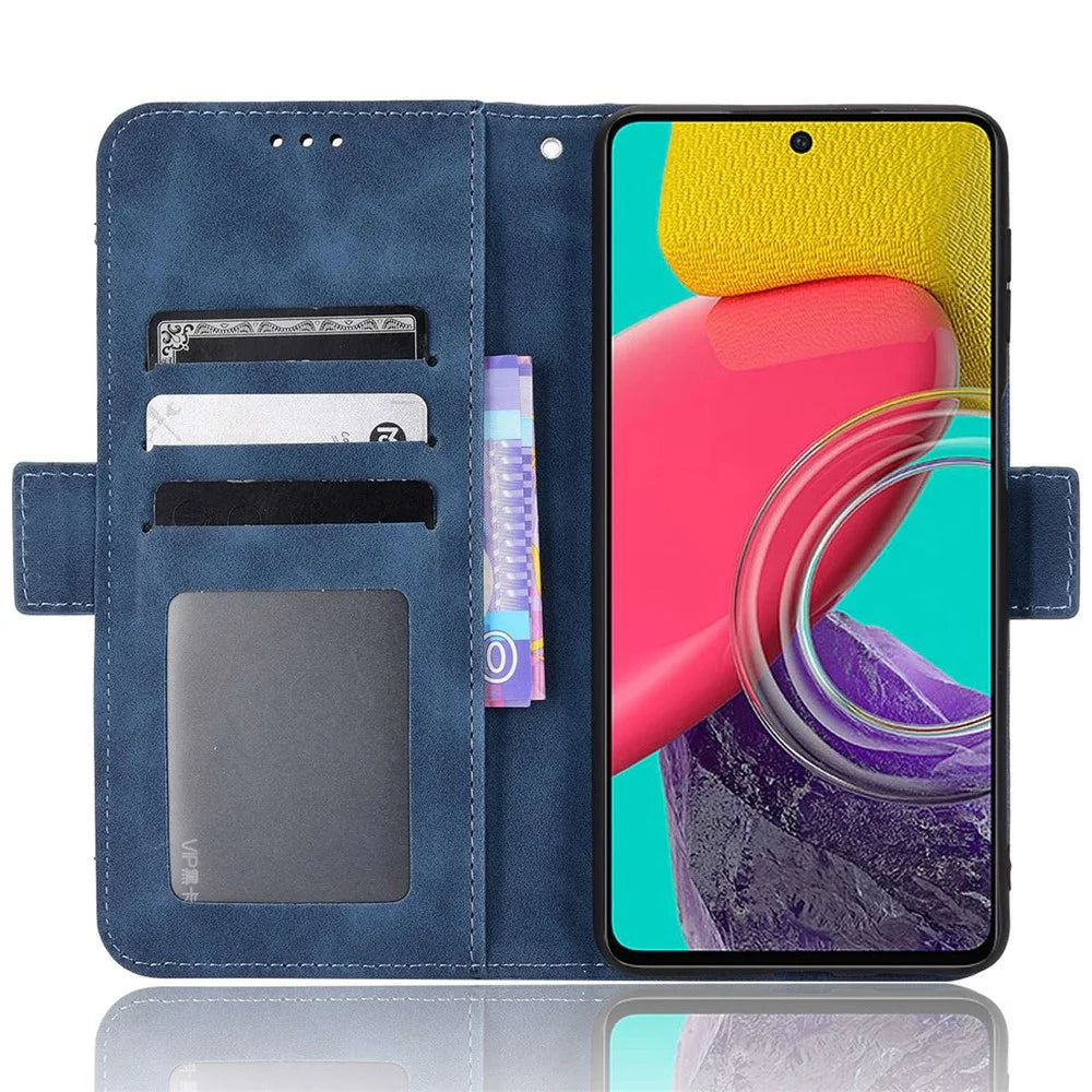 Anti-dust Smartphone Bag Case for Samsung Galaxy M53 5G, Magnetic Flip Wallet Style Stand Shockproof PU Leather Phone Cover - Blue - 2