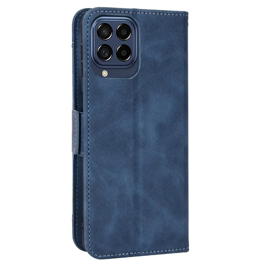 Anti-dust Smartphone Bag Case for Samsung Galaxy M53 5G, Magnetic Flip Wallet Style Stand Shockproof PU Leather Phone Cover - Blue - 7