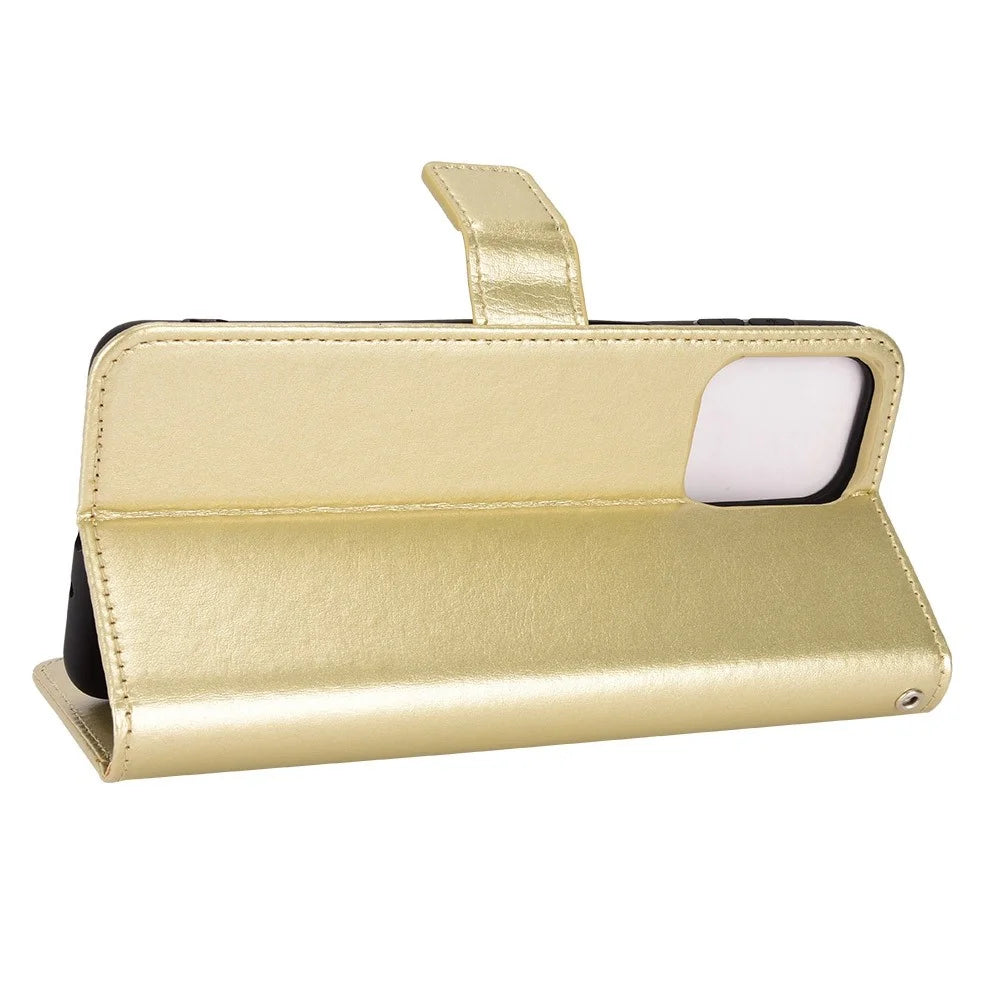 For Samsung Galaxy M33 5G (Global Version) Crazy Horse Texture Wallet Flip Cover PU Leather TPU Inner Shell Magnetic Closure Stand Function Folio Case with Strap - Gold - 3