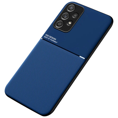 For Samsung Galaxy A73 5G Wear-resistant Precise Cutout PU Leather + TPU Imprinted Cell Phone Case with Built-in Magnetic Metal Sheet - Blue - 1