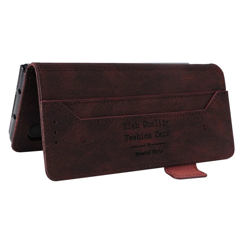 For Samsung Galaxy Z Fold3 5G Hardware Design PU Leather Case Wallet Stand Double Magnetic Clasp Phone Cover - Coffee - 4