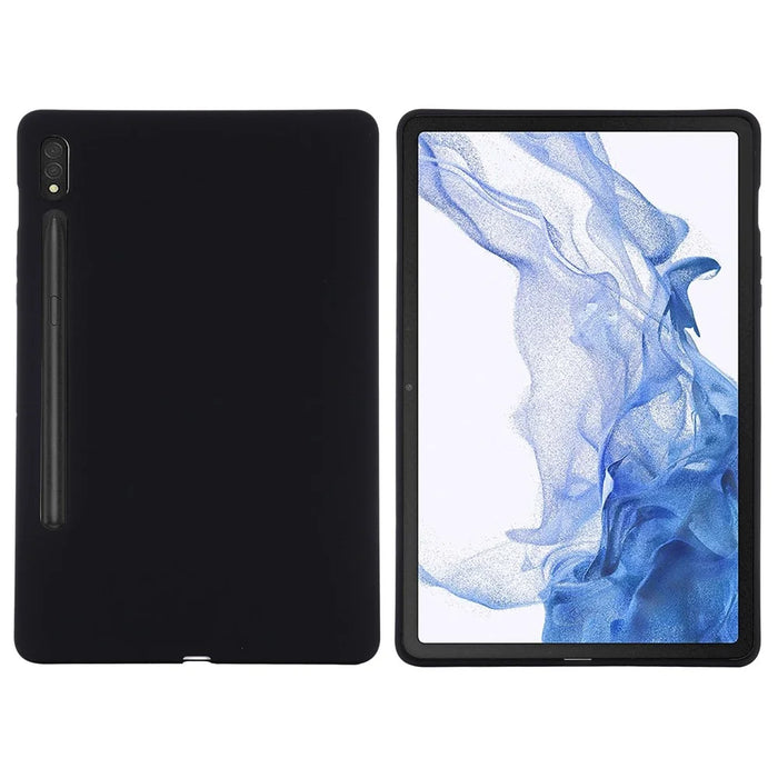 For Samsung Galaxy Tab S8/S7 Solid Color Tablet Case Microfiber Lining Liquid Silicone Anti-fall Protective Cover - Black - 1
