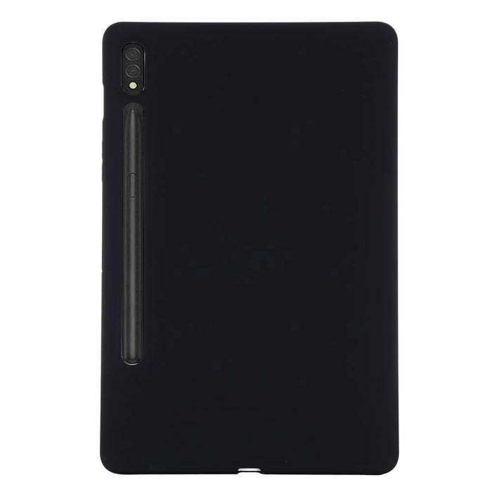 For Samsung Galaxy Tab S8/S7 Solid Color Tablet Case Microfiber Lining Liquid Silicone Anti-fall Protective Cover - Black - 3