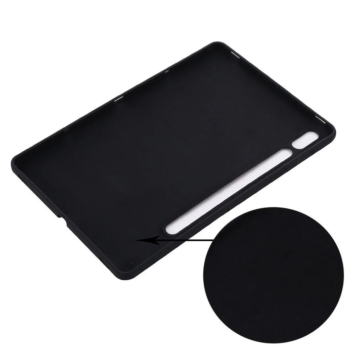 For Samsung Galaxy Tab S8/S7 Solid Color Tablet Case Microfiber Lining Liquid Silicone Anti-fall Protective Cover - Black - 6