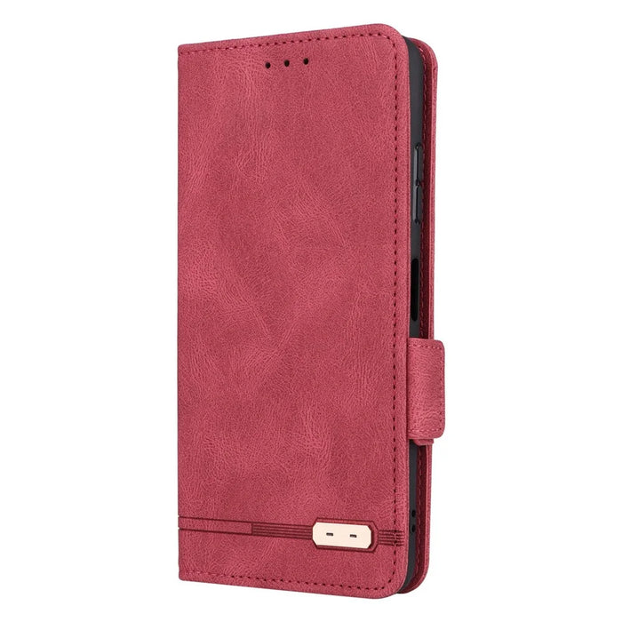 For Samsung Galaxy A22 5G (EU Version) Anti-scratch PU Leather Phone Case Hardware Design Smartphone Cover with Wallet Stand - Rose - 3