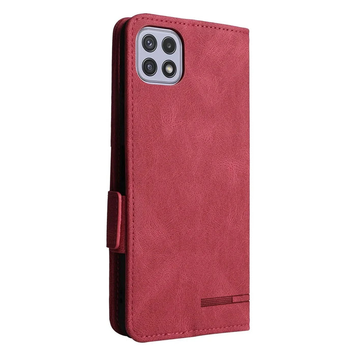 For Samsung Galaxy A22 5G (EU Version) Anti-scratch PU Leather Phone Case Hardware Design Smartphone Cover with Wallet Stand - Rose - 4