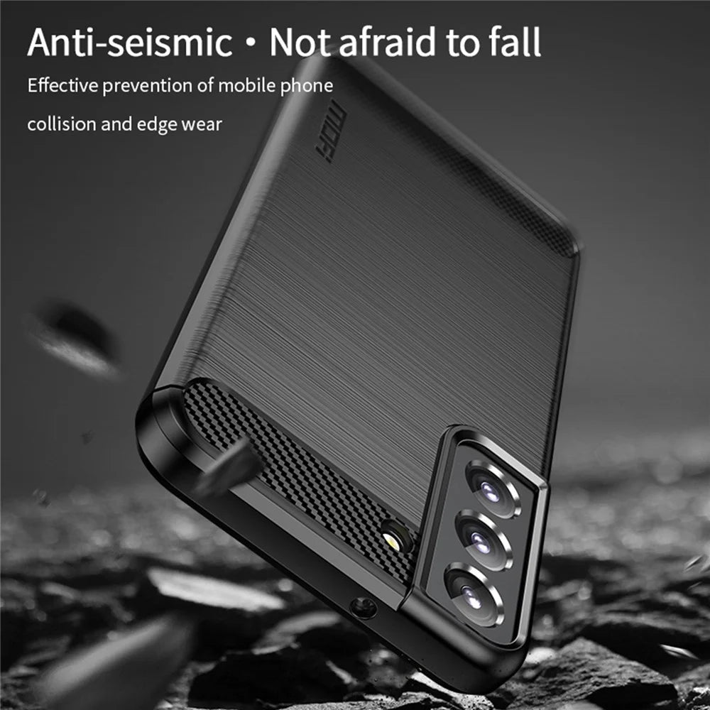 MOFI JK TPU Series-1 for Samsung Galaxy S22 5G Brushed Surface Carbon Fiber Phone Case Wear-resistant TPU Protective Shell - Black - 3