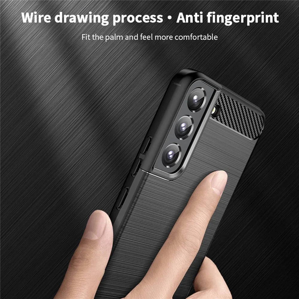 MOFI JK TPU Series-1 for Samsung Galaxy S22 5G Brushed Surface Carbon Fiber Phone Case Wear-resistant TPU Protective Shell - Black - 5