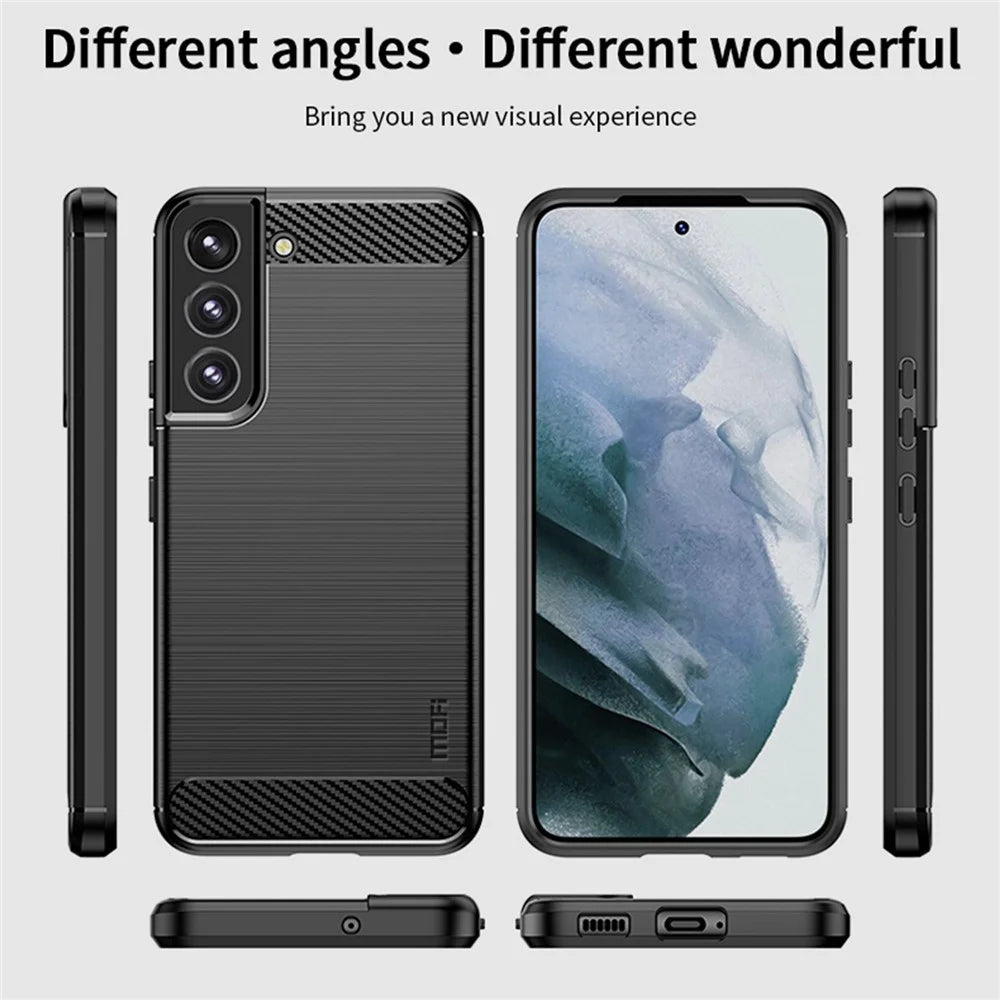 MOFI JK TPU Series-1 for Samsung Galaxy S22 5G Brushed Surface Carbon Fiber Phone Case Wear-resistant TPU Protective Shell - Black - 6