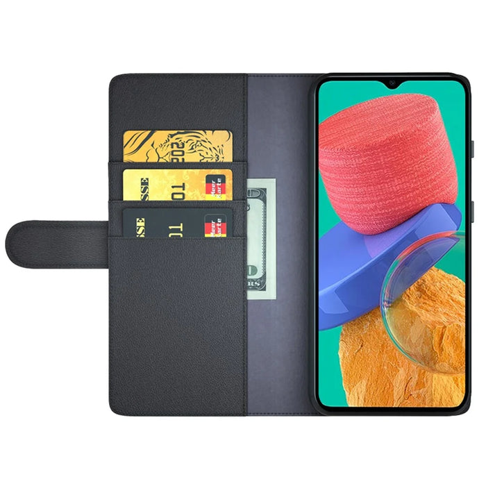 For Samsung Galaxy M33 5G (Global) Case Genuine Split Leather Phone Cover with Wallet Stand - Black - 2