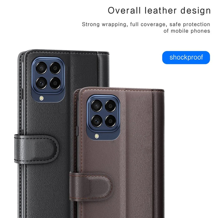 For Samsung Galaxy M33 5G (Global) Case Genuine Split Leather Phone Cover with Wallet Stand - Black - 4