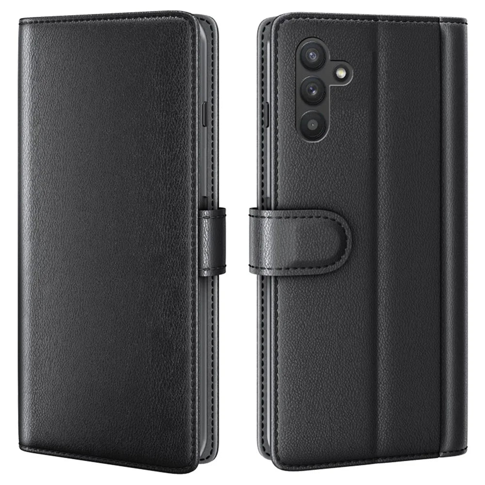 For Samsung Galaxy A13 5G / A04s 4G (164.7mm) Case Genuine Split Leather Phone Cover with Wallet Stand - Black - 1