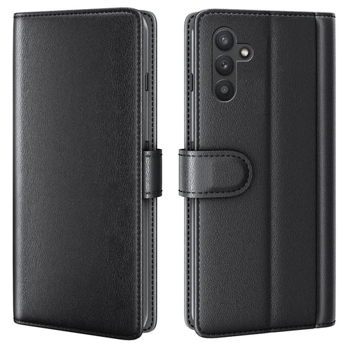 For Samsung Galaxy A13 5G / A04s 4G (164.7mm) Case Genuine Split Leather Phone Cover with Wallet Stand - Black - 1