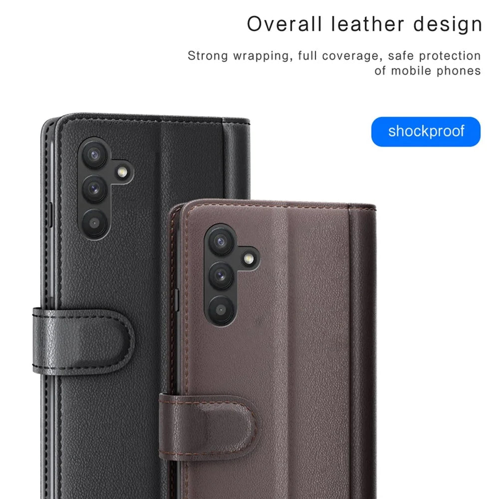 For Samsung Galaxy A13 5G / A04s 4G (164.7mm) Case Genuine Split Leather Phone Cover with Wallet Stand - Black - 4