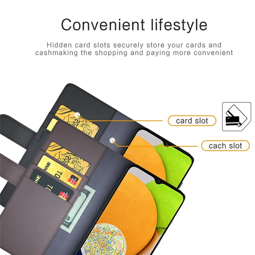 For Samsung Galaxy A13 5G / A04s 4G (164.7mm) Case Genuine Split Leather Phone Cover with Wallet Stand - Black - 5